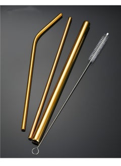 Generic 3 Pcs 304 Stainless Steel Straw Set With Straw Brush (Gold)  - Image 1