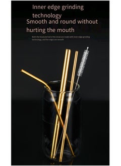 Generic 3 Pcs 304 Stainless Steel Straw Set With Straw Brush (Gold)  - Image 2