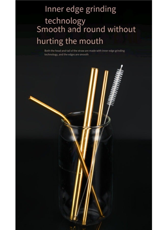 3 Pcs 304 Stainless Steel Straw Set With Straw Brush (Gold) - Image 2