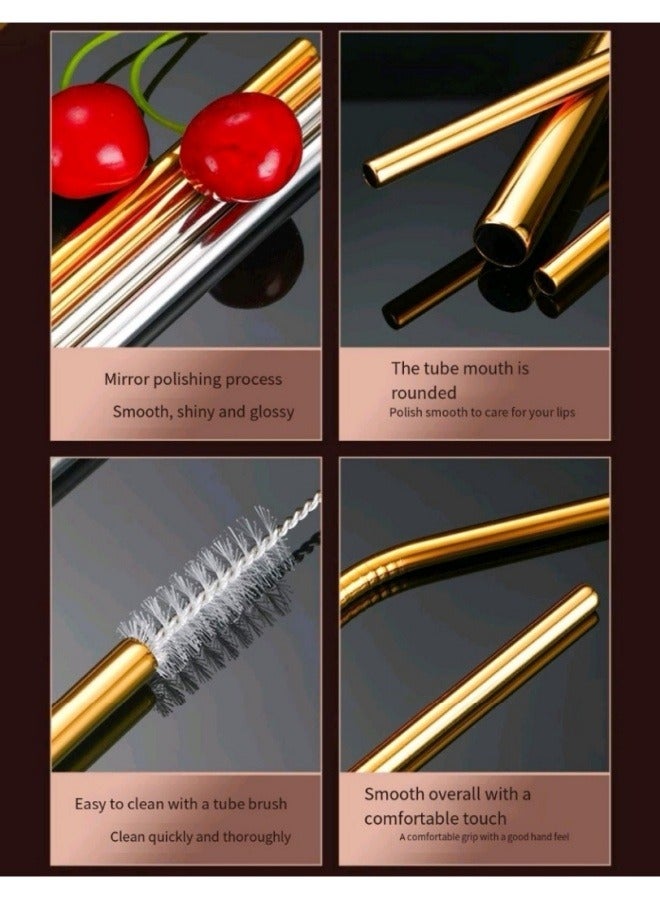 3 Pcs 304 Stainless Steel Straw Set With Straw Brush (Gold) - Image 3