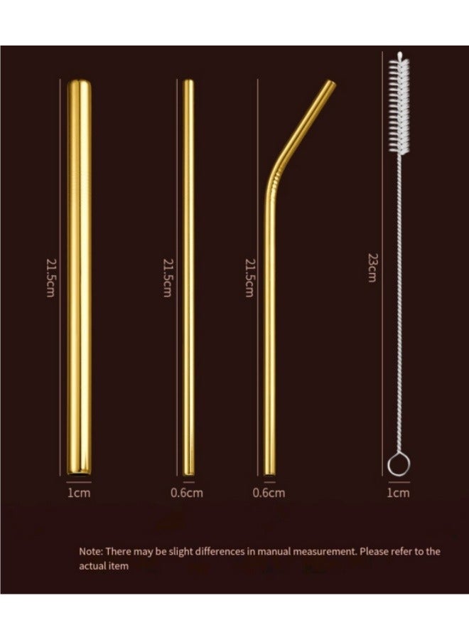3 Pcs 304 Stainless Steel Straw Set With Straw Brush (Gold) - Image 5