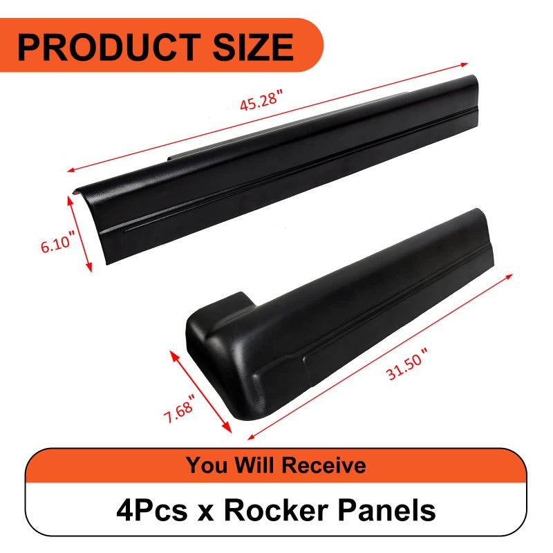 ECOTRIC Rocker Panel Guard Compatible with 1999-2007 Chevy Chevrolet Silverado/GMC Sierra 1500 2500 3500 Classic Extended Cab Replacement for 14068 Trail Armor Side Skirts Extension Body Kit - Image 4