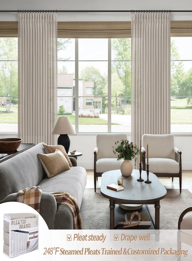 PleatedDrapes Grayish Brown Thick Burlap Semi Sheer Curtains 96 Inches Long for Bedroom 2 Panels Set, Pinch Pleated Linen Blend Tan Light Filtering Curtain with Hooks Back Tab Memory Trained Viral Window Drapes 8FT - Image 5