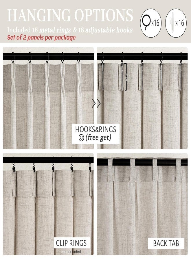 PleatedDrapes Grayish Brown Thick Burlap Semi Sheer Curtains 96 Inches Long for Bedroom 2 Panels Set, Pinch Pleated Linen Blend Tan Light Filtering Curtain with Hooks Back Tab Memory Trained Viral Window Drapes 8FT - Image 4