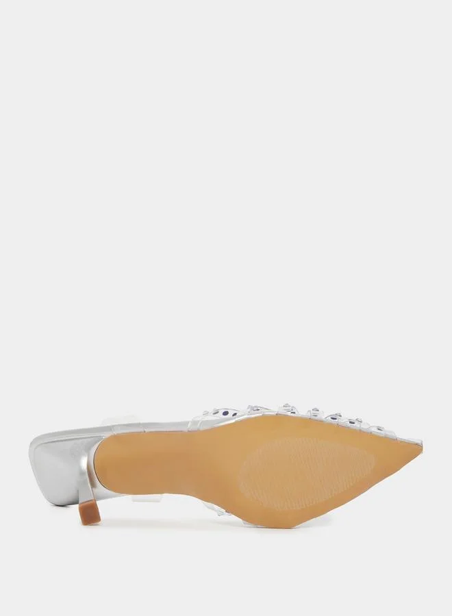 Styli Embellished Pointed Toe Slingback Pumps