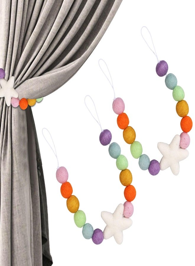 CHGCRAFT 2pcs Star Curtain Tie Backs Felt Ball Curtain Ties Wool Round Ball Beaded Braided Curtain Tiebacks Curtain with Cotton Cord for Curtains Drape Decorative Tie Backs, Colorful, 15.8inch - Image 1
