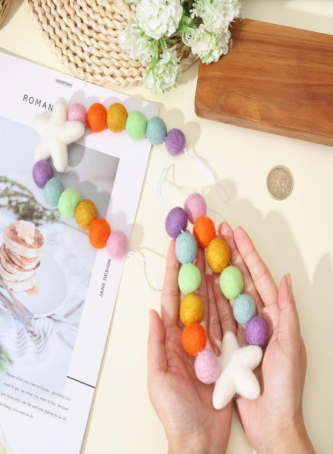 CHGCRAFT 2pcs Star Curtain Tie Backs Felt Ball Curtain Ties Wool Round Ball Beaded Braided Curtain Tiebacks Curtain with Cotton Cord for Curtains Drape Decorative Tie Backs, Colorful, 15.8inch - Image 3