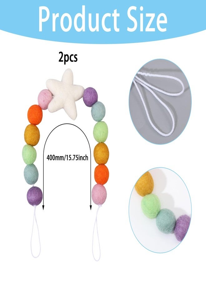 CHGCRAFT 2pcs Star Curtain Tie Backs Felt Ball Curtain Ties Wool Round Ball Beaded Braided Curtain Tiebacks Curtain with Cotton Cord for Curtains Drape Decorative Tie Backs, Colorful, 15.8inch - Image 2