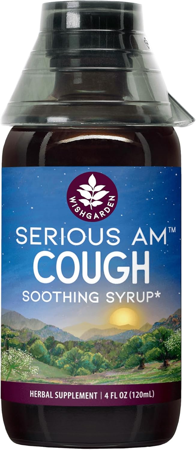 WishGarden Herbs Serious Cough AM Soothing Syrup - Natural Herbal Daytime Non-Drowsy Cough Suppressant for Adults with Elderberry Calms Cough Reflex, Normalizes Mucus Production, Opens Chest, 4oz
