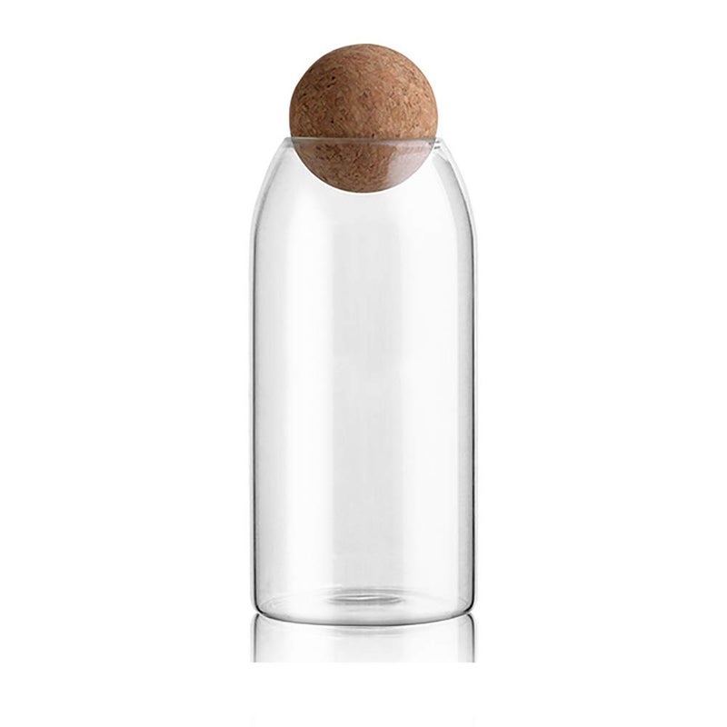 MOLFUJ 1200ML/40Oz Glass Storage Container with Ball Cork, Cute Decorative Organizer Bottle Canister Jar with Air Tight Wood Lid for Food, Coffee, Candy, Bathroom Apothecary Cotton Swab Qtip Holder - Image 1