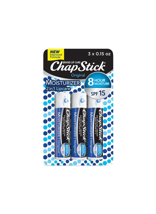 chapstick ChapStick Moisturizer Original Lip Balm Tubes, SPF 15 and Skin Protectant - 0.15 Oz, 3 Count (Pack of 1)  - Image 1