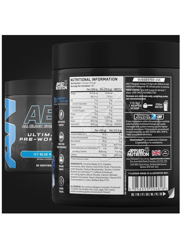 Applied Nutrition ABE All Black Everything Pre Workout Icy Blue Razz 30 Servings 375gm - Image 3