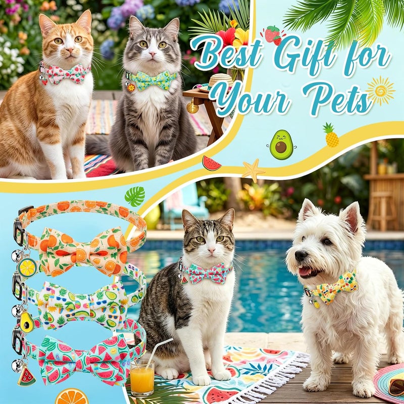 Hsei 6 Pcs Summer Cat Collar Bulk with Bow Tie Bell Kitten Adjustable Breakaway Fruits Bowtie Collar for Boy Girl Cats Dog Pet Holiday Party Favors Gifts(Summer Fruits) - Image 2