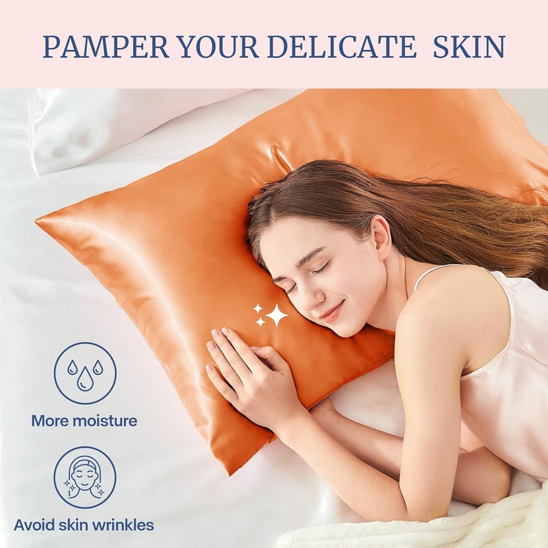 Satin Pillowcase for Hair and Skin, Super Soft and Cooling Similar to Silk Pillow Cases 2 Pack with Envelope Closure, Gift for Women Men(20"x30" Queen Size, Burnt Orange) - Image 3