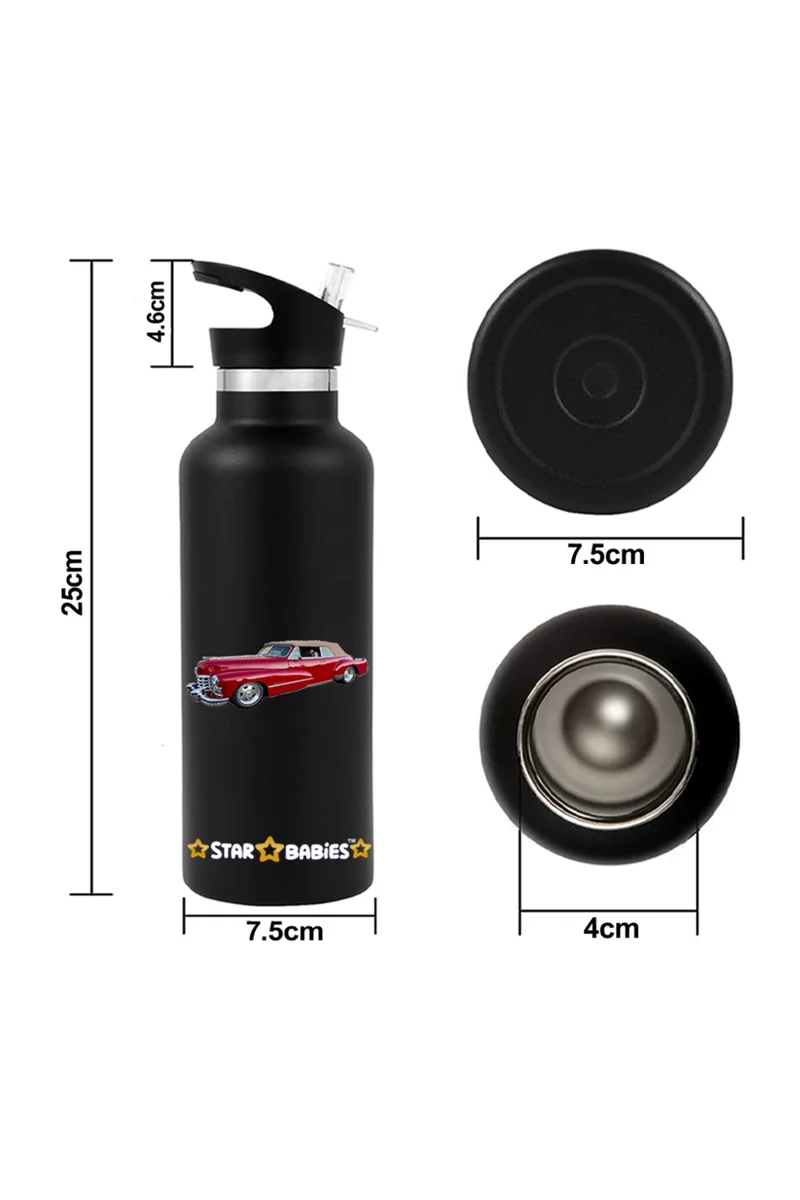 ستار بيبيز Star Babies 16-Inch Retro Car Themed Children's Backpack for boys Adjustable Shoulder Strap for Hiking Large with 500 ml Stainless Steel Water Bottle and Bento Lunch Box with 4 Compartments, Leak-Proof, Toddler-Friendly, 3 Years+, Pack of 3