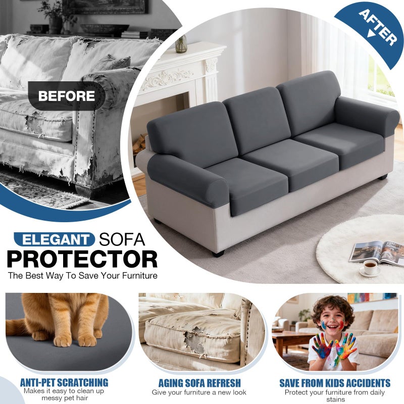 TAOCOCO Couch Cushion Covers 3 Pieces Stretch Couch Covers for 3 Cushion Couch, Sofa Seat Covers Soft Washable Furniture Protector(3-Piece for Sofa Seat or Backrest, Dark Grey) - Image 5