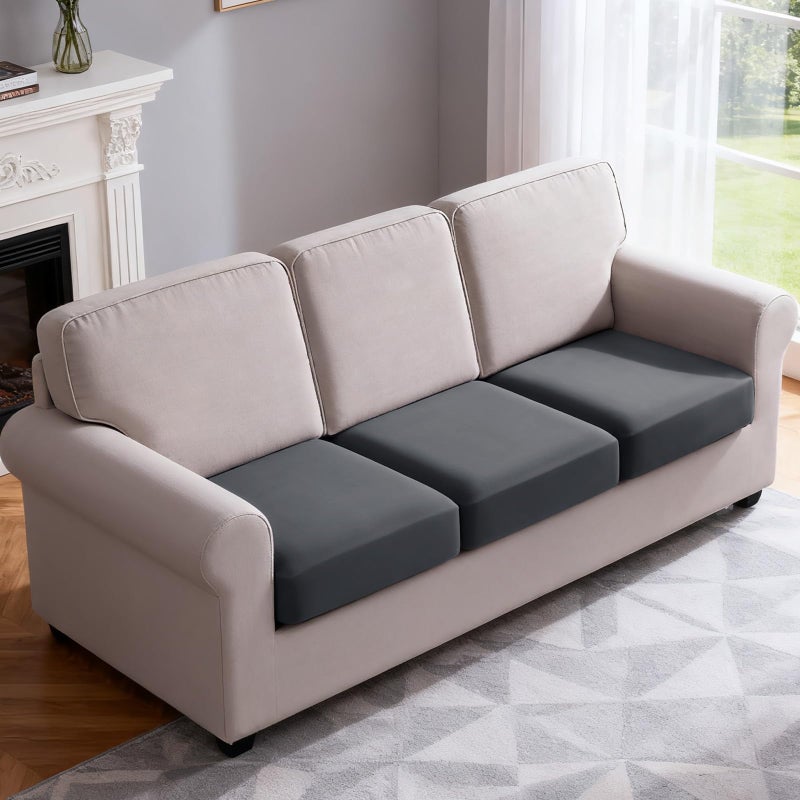 TAOCOCO Couch Cushion Covers 3 Pieces Stretch Couch Covers for 3 Cushion Couch, Sofa Seat Covers Soft Washable Furniture Protector(3-Piece for Sofa Seat or Backrest, Dark Grey) - Image 1