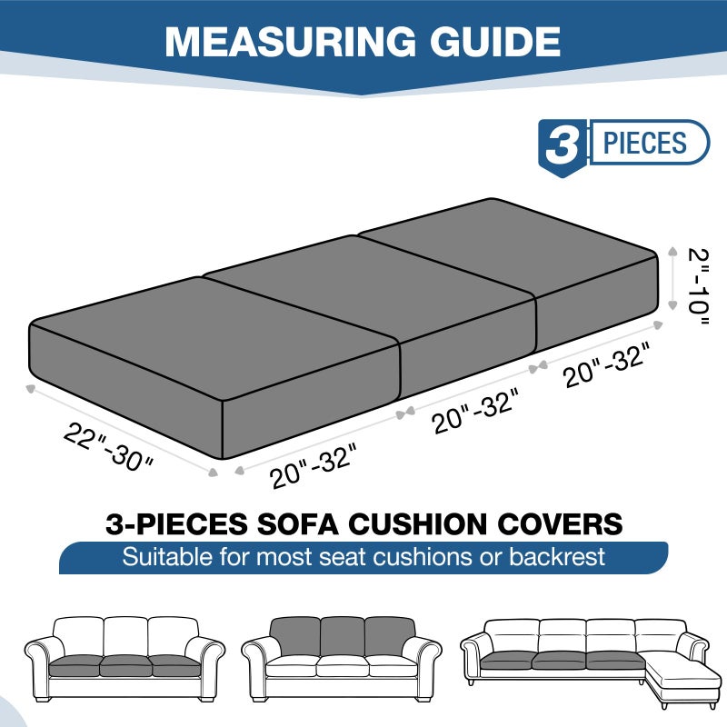 TAOCOCO Couch Cushion Covers 3 Pieces Stretch Couch Covers for 3 Cushion Couch, Sofa Seat Covers Soft Washable Furniture Protector(3-Piece for Sofa Seat or Backrest, Dark Grey) - Image 2