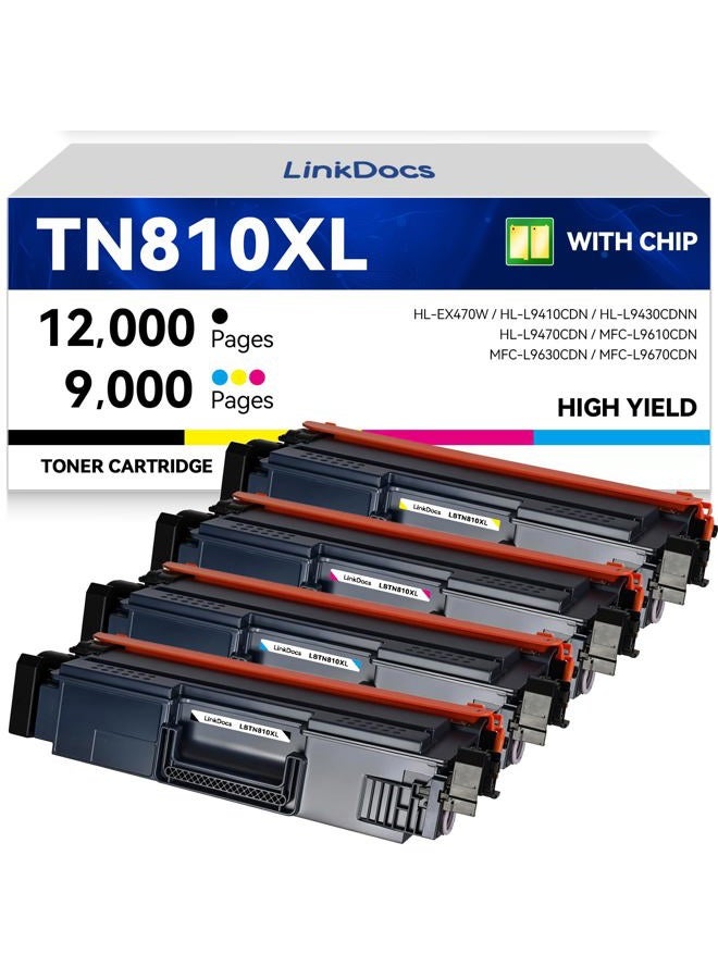 LinkDocs TN810XL High Yield Toner Cartridge Replacement for Brother TN-810 TN810 TN-810XL Used with Brother MFC-L9610CDN HL-EX470W HL-L9410CDN HL-L9430CDN HL-L9470CDN Printer (4 Color Pack) - Image 1