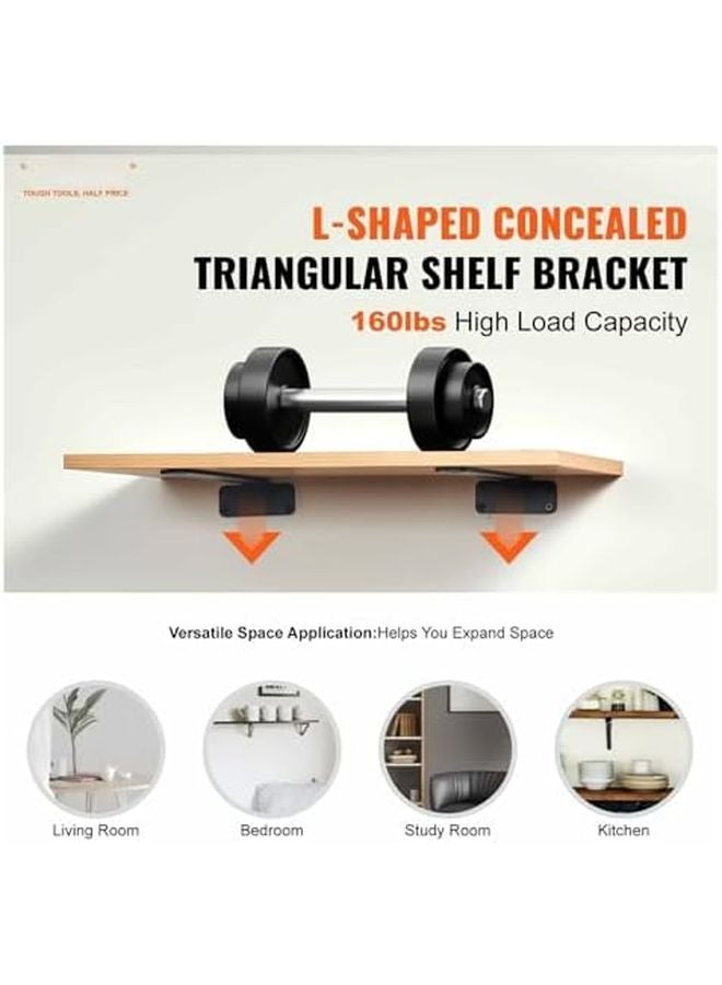 6 Pcs 8 Inch Heavy Duty Floating Shelf Brackets 160lbs Capacity Matte Black Cast Iron - Image 3