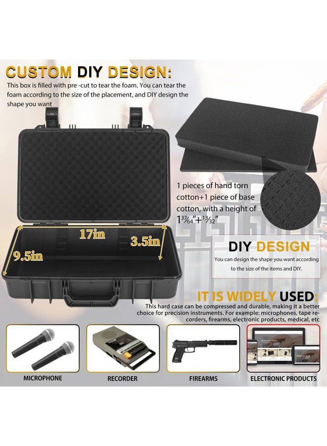 TORIBIO Hard Case for Microphone, Drones, Camera, Equipments, Portable Storage Case, Hard Box Pre-cut Tear-off Foam, Anti-fall Tool Safety Box for Travel Outing Handheld,17" x 10" x 3.7", Black - Image 4