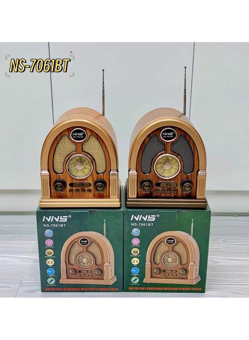 أن أن أس NS-7061BT راديو مكتبي كلاسيكي بتصميم عتيق، مشغل خشبي قديم للتحكم عن بعد بالبلوتوث، تحكم صوتي، شحن بطاقة ذاكرة متعدد الالوان - Image 2