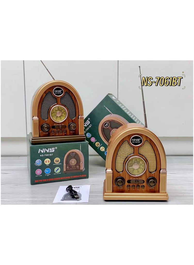 أن أن أس NS-7061BT راديو مكتبي كلاسيكي بتصميم عتيق، مشغل خشبي قديم للتحكم عن بعد بالبلوتوث، تحكم صوتي، شحن بطاقة ذاكرة متعدد الالوان - Image 3