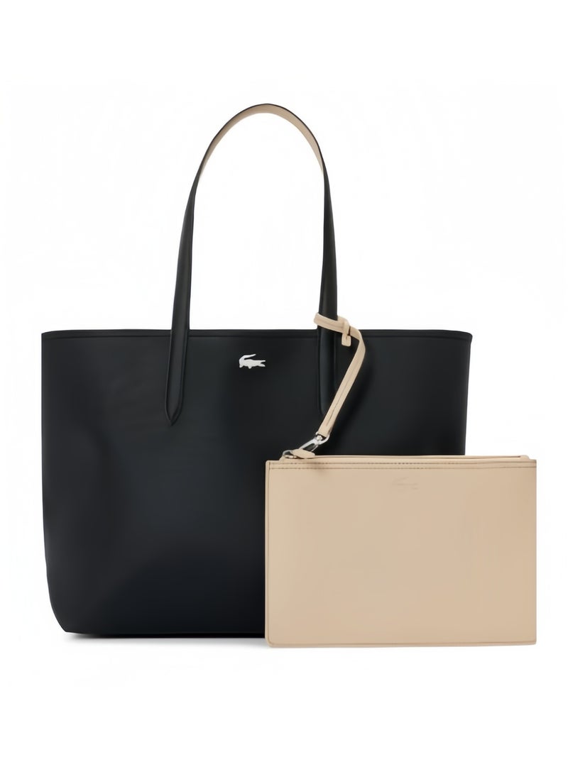 Lacoste Women's Double-sided Two-color Large Capacity Handbag, Fashionable and Multifunctional, Black/Beige - Image 1