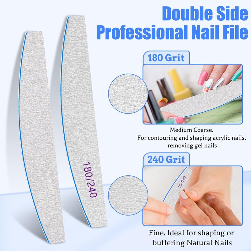 BLESWIN Nail File 12 PCS Professional Reusable 180/240 Grit Double Sides Washable Nail File Manicure Tools for Natural Nails and Acrylic Nails Tools Suit for Home Salon - Image 3