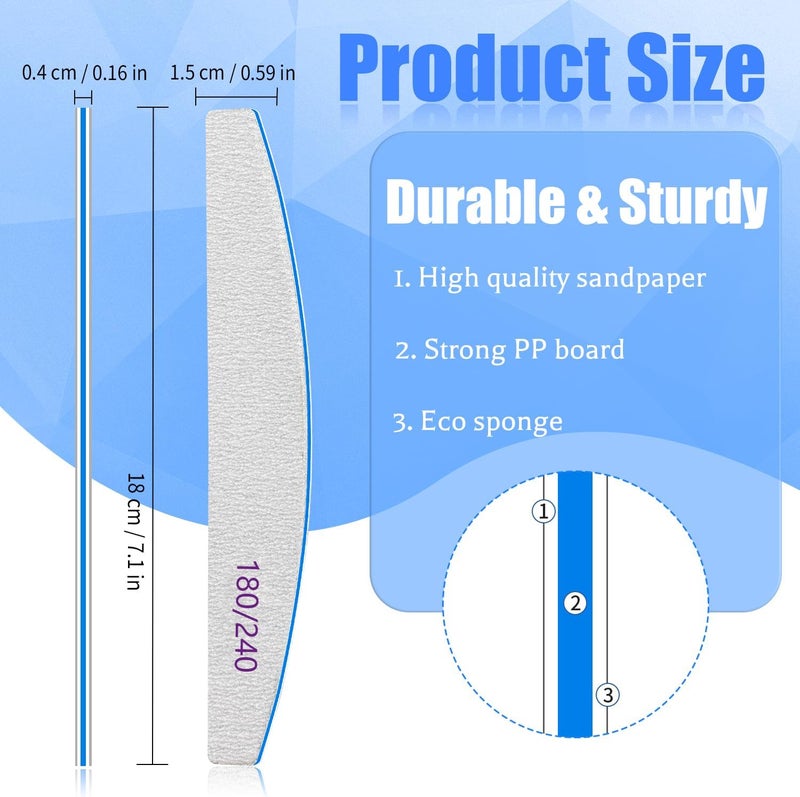 BLESWIN Nail File 12 PCS Professional Reusable 180/240 Grit Double Sides Washable Nail File Manicure Tools for Natural Nails and Acrylic Nails Tools Suit for Home Salon - Image 2