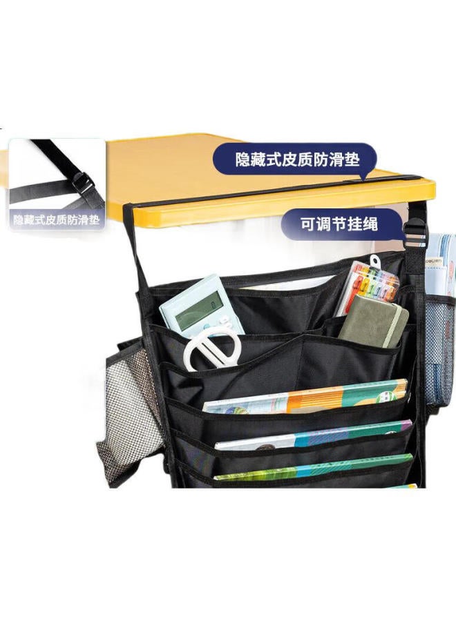 Deli Desk Hanging Book Bag, Upgraded Cross-Storage Desk Hanging Bag, Book Bag, Student Book Storage Organizer, Thickened 13-Layer Version, Black - Image 1