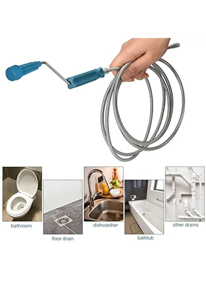 Blue Commercial Grade Flexible Spiral Drain Cleaning Shaft 5 5mm x 70 87inch with Hook - Image 3