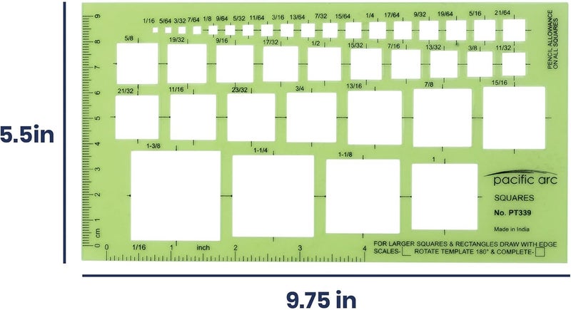 Pacific Arc Squares Template Guide, 39 Squares ranging from 1/16 inch to 1 and 3/8 inch - Image 2