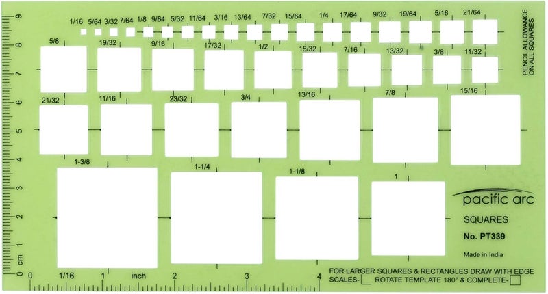 Pacific Arc Squares Template Guide, 39 Squares ranging from 1/16 inch to 1 and 3/8 inch - Image 1