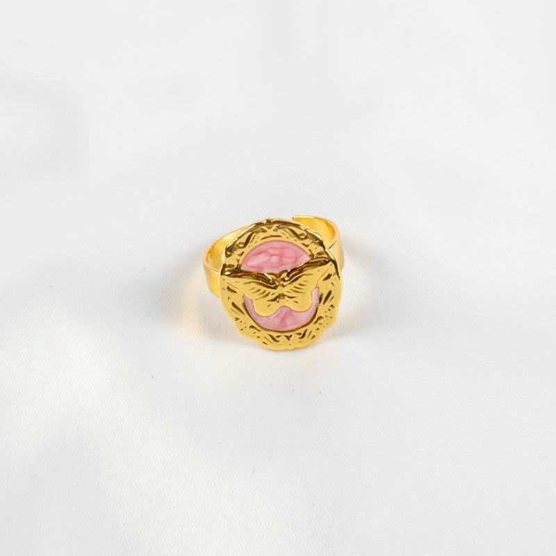 Golden Pink Stainless Steel Butterfly Fee Size Ring - Image 2