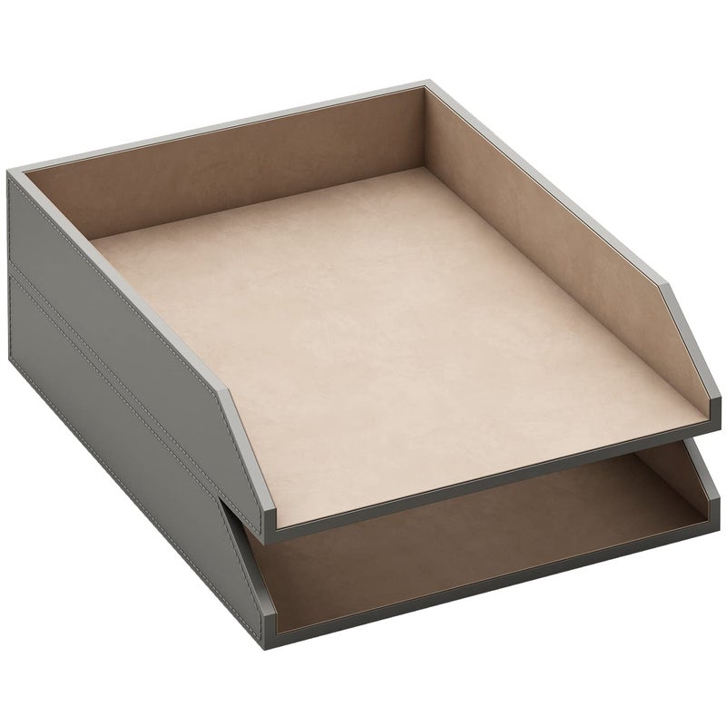 Leather Letter Tray Thipoten Stackable Desk Organizer Holder for Office Supplies Paper File Magazine Perfect Office Organization for Desktop Grey