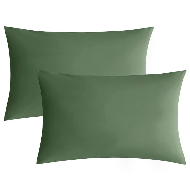 JELLYMONI Pillowcases Queen Set of 2 Cotton Envelope Pillow Covers Green 20×30in Bed Pillow Cases 100% Washed Cotton Soft Breathable (Pillows are not Included) - Image 1