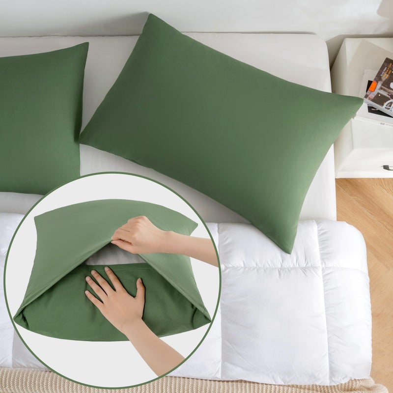 JELLYMONI Pillowcases Queen Set of 2 Cotton Envelope Pillow Covers Green 20×30in Bed Pillow Cases 100% Washed Cotton Soft Breathable (Pillows are not Included) - Image 4
