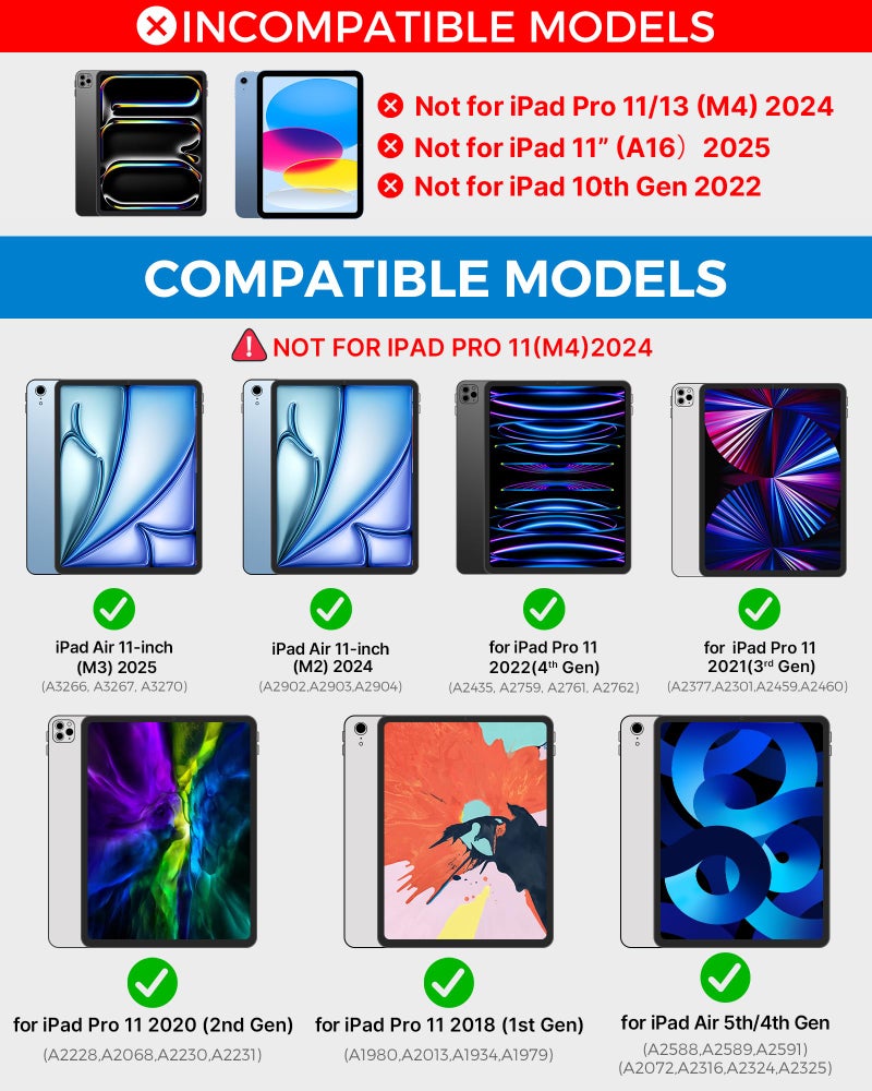 typecase Touch Keyboard Case for iPad Air 11-inch(M3/M2, 2025/2024) & iPad Pro 11(4th/3rd/2nd/1st Gen), Multi-Touch Trackpad, 11-Color Backlight, 360°Rotatable for iPad Air 5/4th Gen, Black - Image 2