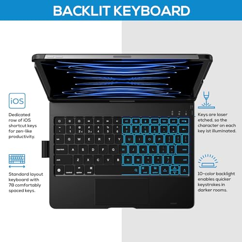 typecase Touch Keyboard Case for iPad Air 11-inch(M3/M2, 2025/2024) & iPad Pro 11(4th/3rd/2nd/1st Gen), Multi-Touch Trackpad, 11-Color Backlight, 360°Rotatable for iPad Air 5/4th Gen, Black - Image 4