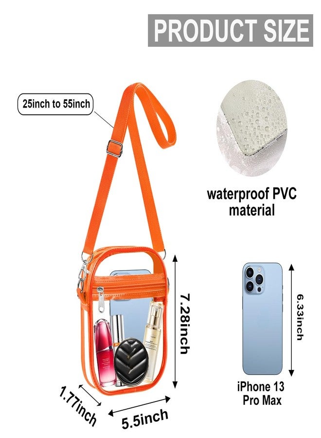 Fibrdoo Clear Crossbody Purse Bag, Clear Bag Stadium Approved with Front Pocket for Concerts Sports Festivals (Orange-small) - Image 2