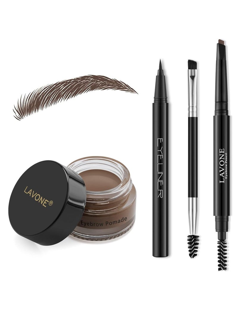 LAVONE LAVONE Eyebrow Stamp Pencil Kit for Eyebrows Makeup, with Waterproof Eyebrow Pencil, Eyeliner, Eyebrow Pomade, and Dual-ended Eyebrow Brush - Dark Brown  - Image 1