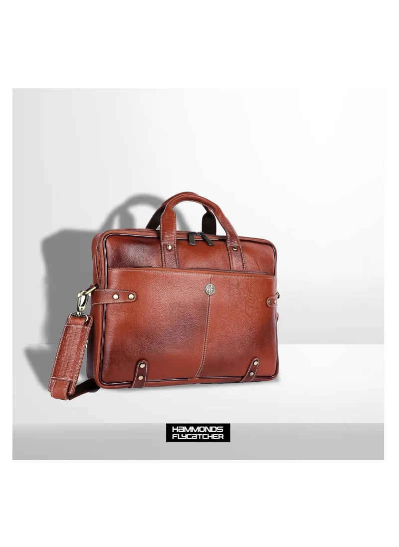 HAMMONDS FLYCATCHER Leather Office Bag for Men – Laptop Bag for Men - Fits 15.6 Inch Laptop - Leather Bag for Men with Adjustable Strap and Multiple Compartments | Tan | LB104TN | 2XV8