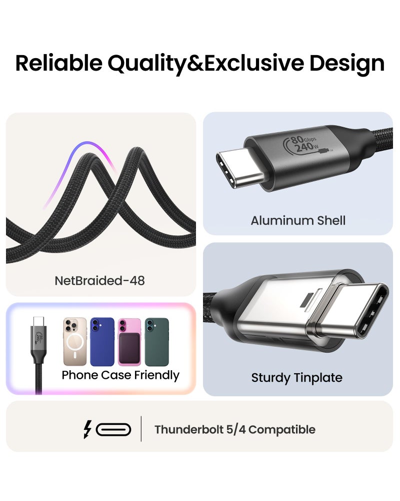 Silkland 80Gbps USB 4 for Thunderbolt 5 Cable 10FT/3M, 120Gbps Bandwidth for 16K/Dual 8K, 240W Fast Charging, USB C Monitor Cable Compatible for Thunderbolt 4/5/3, iPhone 17/16, MacBook M4 Pro,Monitor - Image 4