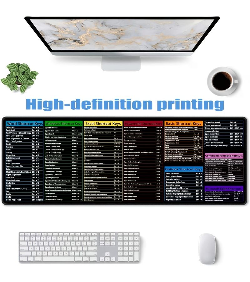 ماوس مخصص للاستخدام المكتبي مع اختصارات لبرامج Powerpoint وExcel وWord وOutlook، مقاس 31.5 × 11.81 بوصة، قاعدة مطاطية غير قابلة للانزلاق، طباعة عالية الدقة، مثالي لأجهزة الكمبيوتر المكتبية والمحمولة. - Image 4