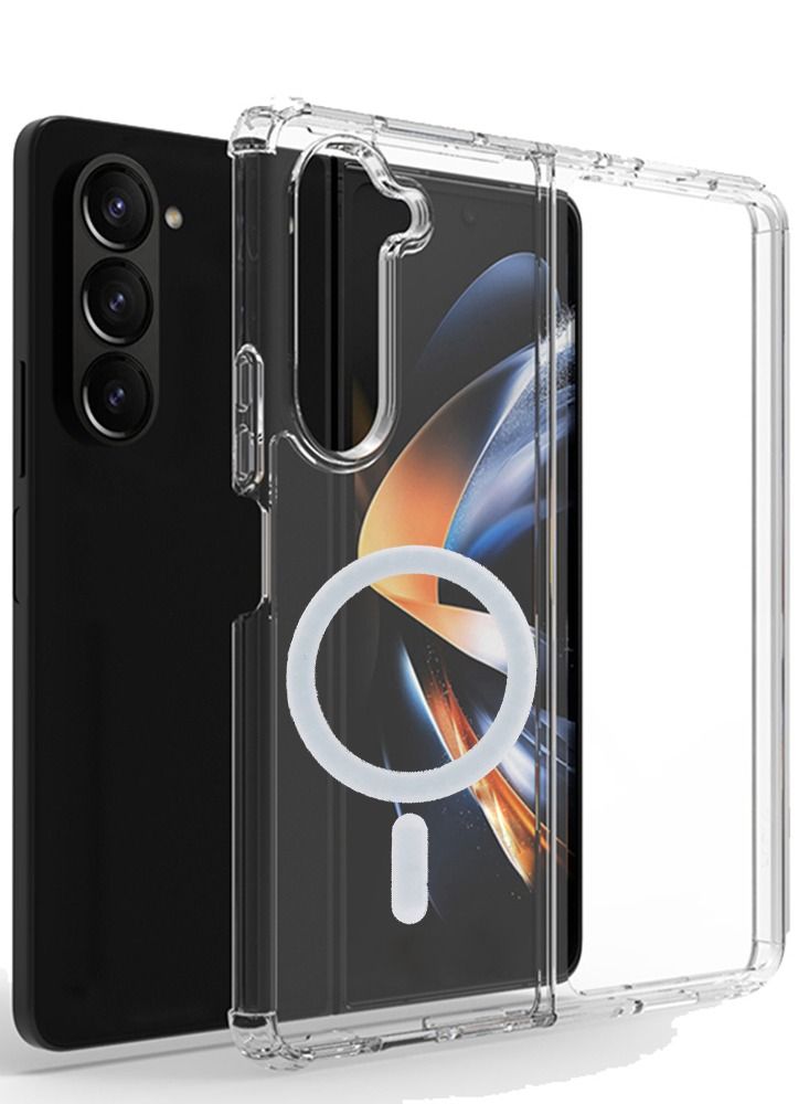 Samsung Galaxy Z fold 5 Clear Magnetic Cover Mag Safe Compatible Clear Hard Back Case Shockproof Silicone Frame Edge Bumper Slim Transparent Case for Samsung Galaxy Z fold 5  - Image 4