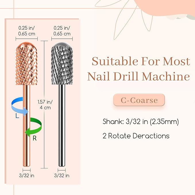 BLESWIN Nail Drill Bits 2PCS Safety Bits for Nail Drill Tungsten Carbide Bits 332 Electric Drill Bits Set for Acrylic Gel Nails Large Barrel Fine Nail Bits for Salon Experienced - Image 2