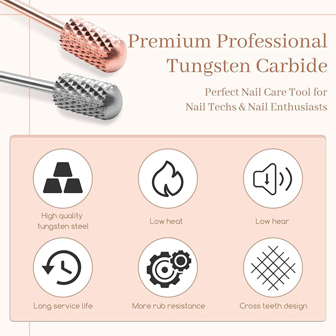 BLESWIN Nail Drill Bits 2PCS Safety Bits for Nail Drill Tungsten Carbide Bits 332 Electric Drill Bits Set for Acrylic Gel Nails Large Barrel Fine Nail Bits for Salon Experienced - Image 5
