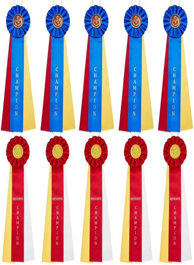 Hotop 10 Pcs Award Ribbons Set Horses Show Champion Prize Winner Ribbon with Event Card Winner Victory Recognition Participation Award for Competition, Sport Event, School, Graduation, Blue and Red - Image 1