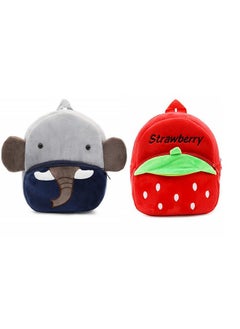 Blue Tree blue tree Kids School Bag Combo Soft Plush Backpack Cartoon Bags Mini Travel Bag for Children Girls Boys (Ch Elephant & Red Strawberry)  - Image 1
